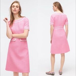 J. Crew Tweed A-line Dress pink Flap Pockets 10 large midi knee work NWT
